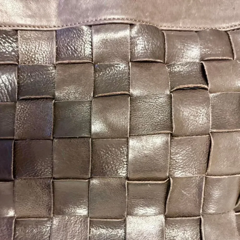 FRANK EXE Italian Leather Brown Woven Bag - Picture 4 of 7